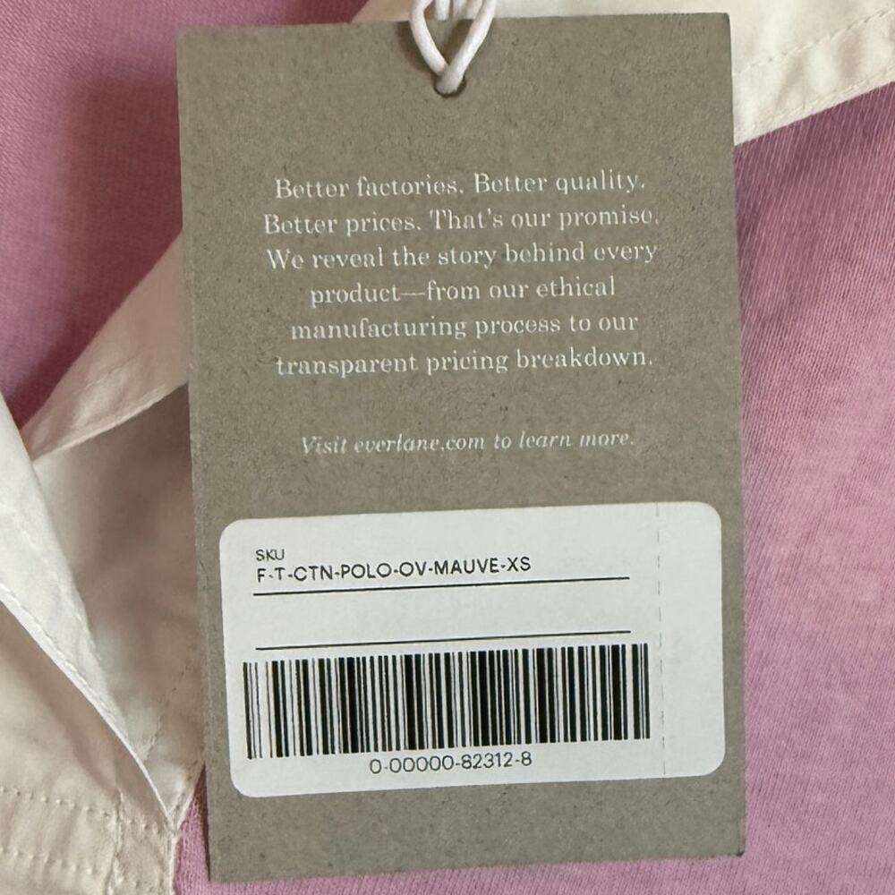 NWT Everlane The Oversized Rugby Polo Shirt Pink Purple Organic Cotton XS - Picture 11 of 11